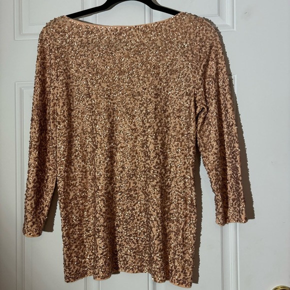J. Crew Rose Gold 3/4 Sleeve Sequined Top, Size Medium - Picture 2 of 9